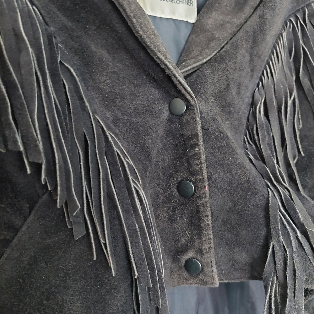 Vintage 80's Wilson's Leather Women's Black Fringe Suede Jacket Size S - Picture 2 of 15
